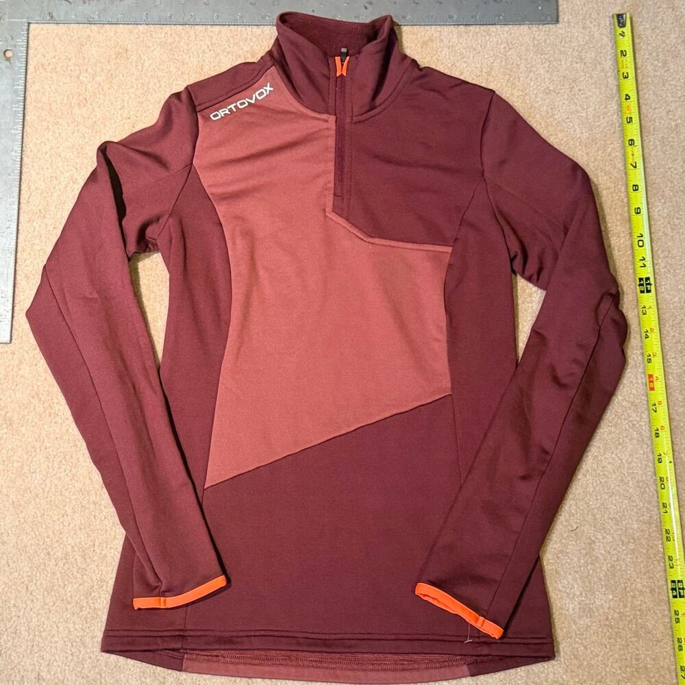 Ortovox Women’s Fleece Light Zip Neck Merino Wool Pullover Maroon Pink Small